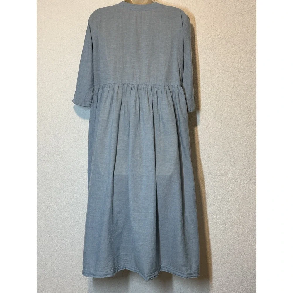 Womens M Midi Dress Blue Embroidered 100 %Cotton Boho Cottagecore Prairie Modest - Picture 3 of 9